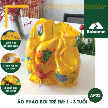 Áo Phao Bơi Bé 1-3 tuổi Babamin AP03 - Bơm Hơi, 3 Van Túi Khí An Toàn, Giá Ưu Đãi 85.000₫