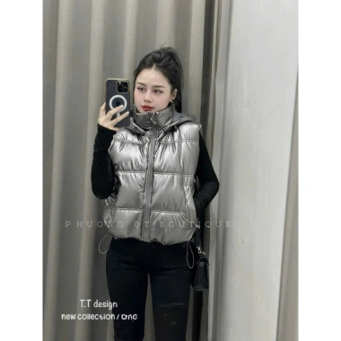 Áo Phao Gile Nữ Ánh Kim có mũ 3 màu - Sang chảnh, giá chỉ 480.000đ
