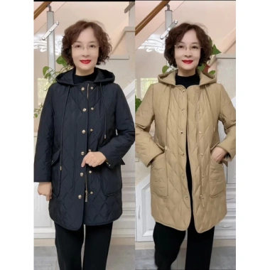 Áo phao nữ dài lót bông trần trám D09 - Áo khoác mùa đông cho mẹ trung niên, 416.000₫