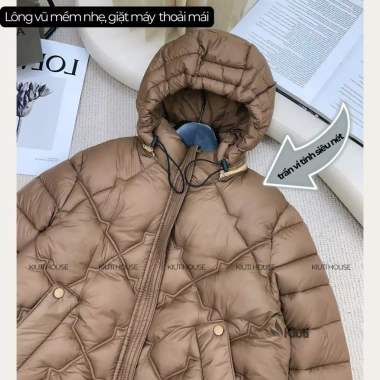 Áo Phao Nữ Lông Vũ Siêu Nhẹ KIUTI Quảng Châu - Mũ Tháo Rời, Hai Mặt Ấm Áp, Giá chỉ 230.000₫ 7