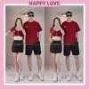 Áo phông cặp đôi nam nữ croptop đỏ thêu chữ Quảng Châu cao cấp HAPPYLOVE H103 giảm còn 275.990 VND