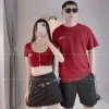 Áo phông cặp đôi nam nữ croptop đỏ thêu chữ Quảng Châu cao cấp HAPPYLOVE H103 giảm còn 275.990 VND 2