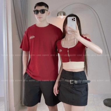 Áo phông cặp đôi nam nữ croptop đỏ thêu chữ Quảng Châu cao cấp HAPPYLOVE H103 giảm còn 275.990 VND 4