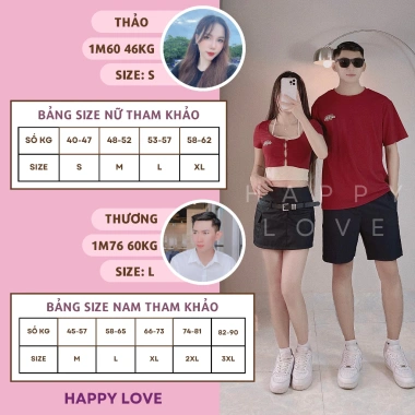 Áo phông cặp đôi nam nữ croptop đỏ thêu chữ Quảng Châu cao cấp HAPPYLOVE H103 giảm còn 275.990 VND 5