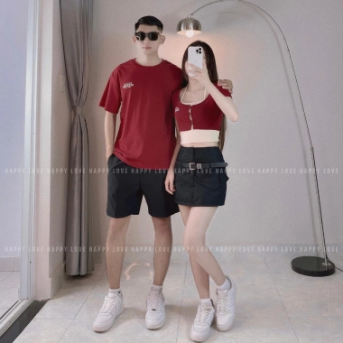 Áo phông cặp đôi nam nữ croptop đỏ thêu chữ Quảng Châu cao cấp HAPPYLOVE H103 giảm còn 275.990 VND 7