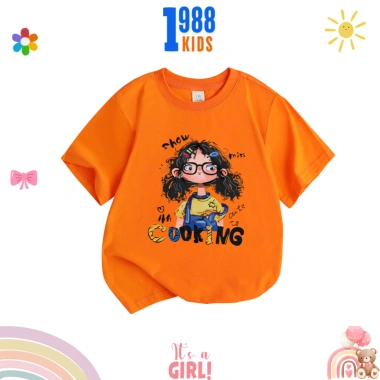 Áo phông cộc tay bé gái in hình Cooking, cotton mát thoáng, thấm mồ hôi - Mã 14 2
