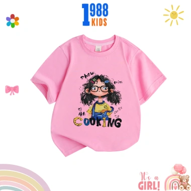 Áo phông cộc tay bé gái in hình Cooking, cotton mát thoáng, thấm mồ hôi - Mã 14 3