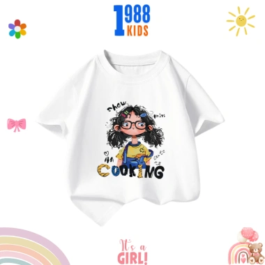 Áo phông cộc tay bé gái in hình Cooking, cotton mát thoáng, thấm mồ hôi - Mã 14 4