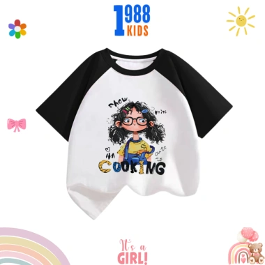 Áo phông cộc tay bé gái in hình Cooking, cotton mát thoáng, thấm mồ hôi - Mã 14 5