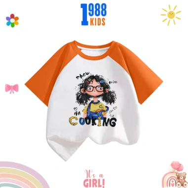 Áo phông cộc tay bé gái in hình Cooking, cotton mát thoáng, thấm mồ hôi - Mã 14 7