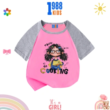 Áo phông cộc tay bé gái in hình Cooking, cotton mát thoáng, thấm mồ hôi - Mã 14 8