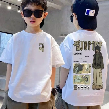Áo phông cotton cổ tròn phong cách đua xe size 90‑150 cho trẻ 3‑14 tuổi, thoáng mát, giảm giá 143k 10