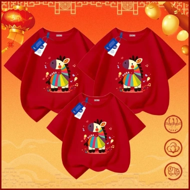 Áo phông cotton đỏ NASA ngựa con cầu vồng cộc tay casual, bộ 3 người Ngựa 2.026