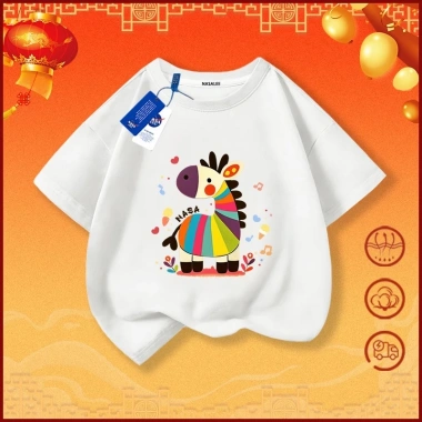 Áo phông cotton đỏ NASA ngựa con cầu vồng cộc tay casual, bộ 3 người Ngựa 2.026 7 Áo phông cotton đỏ NASA ngựa con cầu vồng cộc tay casual, bộ 3 người Ngựa 2.026 7