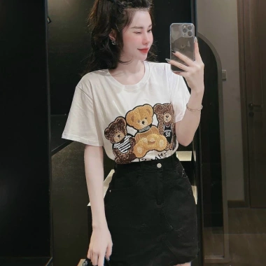 Áo phông nữ 3 con gấu nhiều màu - Hình in đáng yêu, giảm giá 20% chỉ 110.400₫