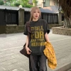 Áo phông nữ form rộng vintage RTOML, chữ cái và hình cỏ tròn, 100% cotton, giảm giá 69k 3