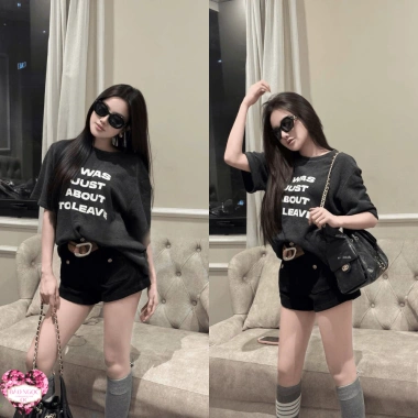 Áo Phông Nữ Nhung Chữ In I Was About To Leave Freesize Tôn Dáng, Mềm Mịn Dày Dặn - Hàng Quảng Châu Loại 1