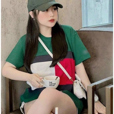 Áo phông Tomyyy xanh phối màu - Thiết kế trẻ trung, chất liệu cotton mềm, giảm giá 22 phần trăm, chỉ 110.400 đồng