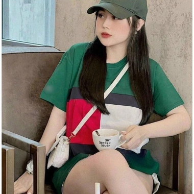 Áo phông Tomyyy xanh phối màu - Thiết kế trẻ trung, chất liệu cotton mềm, giảm giá 22 phần trăm, chỉ 110.400 đồng