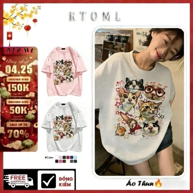 Áo phông unisex mùa hè 2.026 họa tiết mèo hoạt hình dễ thương, sành điệu - Giảm giá 69.000đ
