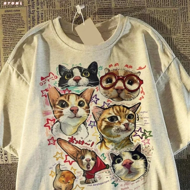 Áo phông unisex mùa hè 2.026 họa tiết mèo hoạt hình dễ thương, sành điệu - Giảm giá 69.000đ
