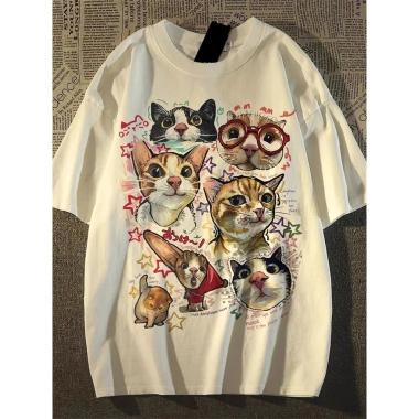 Áo phông unisex mùa hè 2.026 họa tiết mèo hoạt hình dễ thương, sành điệu - Giảm giá 69.000đ