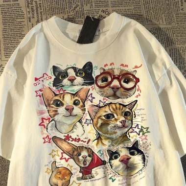 Áo phông unisex mùa hè 2.026 họa tiết mèo hoạt hình dễ thương, sành điệu - Giảm giá 69.000đ