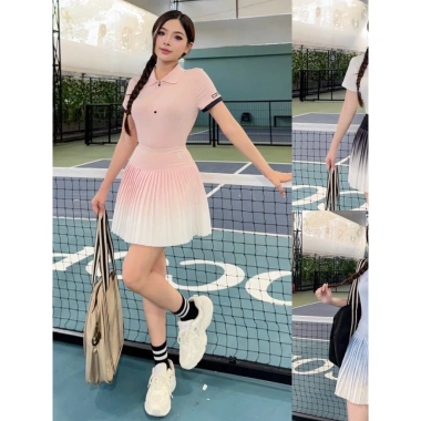 Áo Polo Cổ đức Cosleaf Phối Váy Xếp Ly Loang – Thun Lạnh Siêu Xinh cho Gym, Pickleball, Tennis – Giá chỉ 279k
