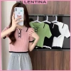 Áo polo croptop len gân nữ tay ngắn ôm body cổ bẻ dệt kim Hàn Quốc - 115k