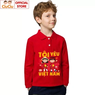 Áo Polo Dài Tay CIUCIU KID Bé Trai và Bé Gái Hình Tôi Yêu Việt Nam - Cotton Mềm Mịn, Thu Đông 119k