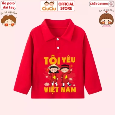 Áo Polo Dài Tay CIUCIU KID Bé Trai và Bé Gái Hình Tôi Yêu Việt Nam - Cotton Mềm Mịn, Thu Đông 119k 10