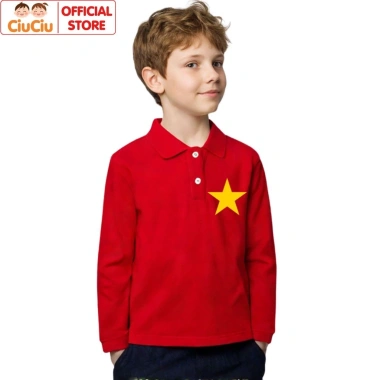 Áo polo dài tay Cờ đỏ sao vàng cho bé CIUCIU KID – cotton mềm mại, áo thu đông 119k