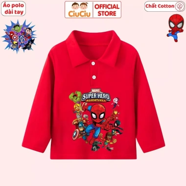 Áo Polo Dài Tay Siêu Nhân Người Nhện cho bé trai - CIUCIU KID, thun cotton mềm mại, áo thu đông, giá ưu đãi 119k