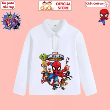 Áo Polo Dài Tay Siêu Nhân Người Nhện cho bé trai - CIUCIU KID, thun cotton mềm mại, áo thu đông, giá ưu đãi 119k
