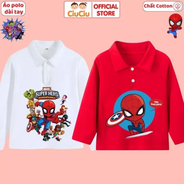 Áo Polo Dài Tay Siêu Nhân Người Nhện cho bé trai - CIUCIU KID, thun cotton mềm mại, áo thu đông, giá ưu đãi 119k