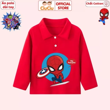 Áo Polo Dài Tay Siêu Nhân Người Nhện cho bé trai - CIUCIU KID, thun cotton mềm mại, áo thu đông, giá ưu đãi 119k