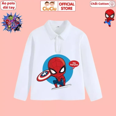 Áo Polo Dài Tay Siêu Nhân Người Nhện cho bé trai - CIUCIU KID, thun cotton mềm mại, áo thu đông, giá ưu đãi 119k