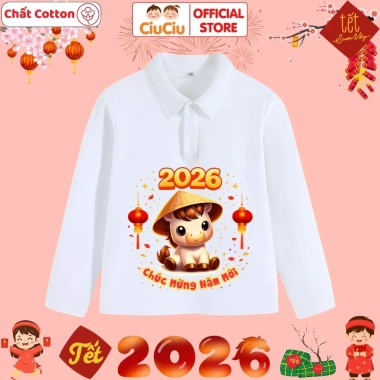Áo Polo dài tay Tết Bính Ngọ 2.026 bé trai và bé gái - CIUCIU KID - Giá 119,000₫
