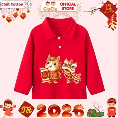 Áo Polo dài tay Tết Bính Ngọ 2.026 bé trai và bé gái - CIUCIU KID - Giá 119,000₫