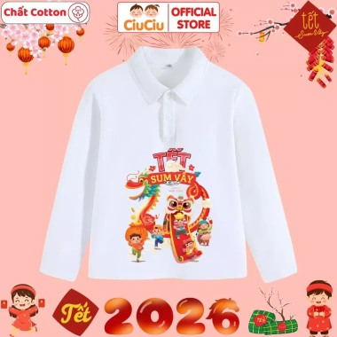 Áo Polo Dài Tay Tết CIUCIU KID Bé Trai và Bé Gái Vải Thun Cotton Thu Đông 2.026 119k 6