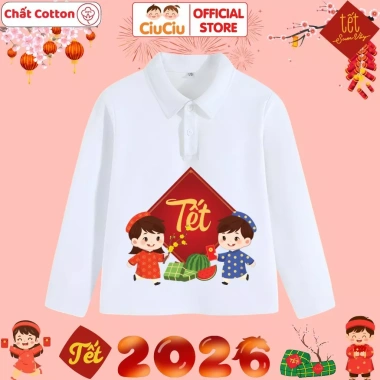 Áo Polo Dài Tay Tết CIUCIU KID Bé Trai và Bé Gái Vải Thun Cotton Thu Đông 2.026 119k 7