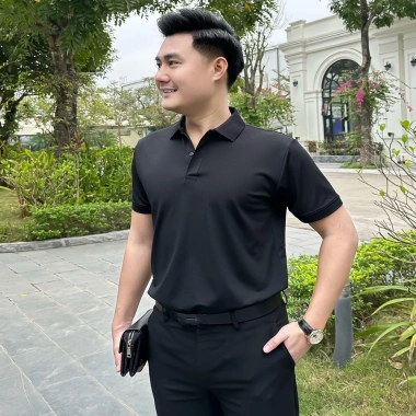 Áo Polo Đen Trơn Nam Nữ Ngắn Tay Vải Cá Sấu Co Dãn 4 Chiều Thoáng Mát - Giảm còn 60k
