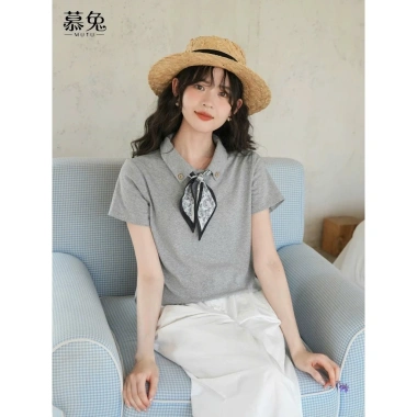 Áo Polo Nữ Văn Phòng Thanh Lịch Cotton Co Dãn, Phối Cổ Sơ Mi & Bandana, Giá 199k Giảm 20% 8
