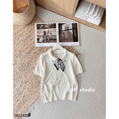 Áo Polo Nữ Văn Phòng Thanh Lịch Cotton Co Dãn, Phối Cổ Sơ Mi & Bandana, Giá 199k Giảm 20% 10