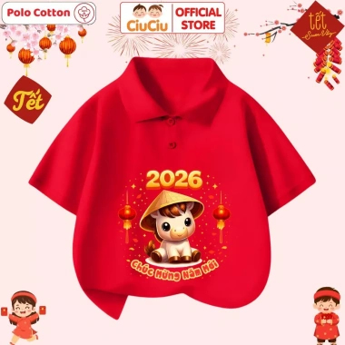 Áo Polo Tết Bính Ngọ 2.026 cho Bé Trai & Bé Gái CIUCIU KID - Cộc tay Thun Cotton