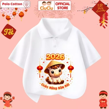 Áo Polo Tết Bính Ngọ 2.026 cho Bé Trai & Bé Gái CIUCIU KID - Cộc tay Thun Cotton