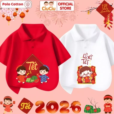Áo Polo Tết Bính Ngọ 2.026 cho Bé Trai & Bé Gái CIUCIU KID - Cộc tay Thun Cotton