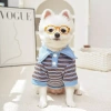 Áo POLO thoáng khí 2 chân giảm rụng lông kẻ sọc cho mèo & chó nhỏ – French Bulldog & Corgi – Xuân Thu 6