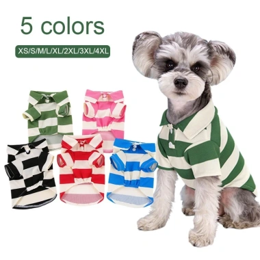 Áo POLO thoáng khí kẻ sọc giảm rụng lông cho mèo và chó nhỏ Corgi Pom dùng quanh năm