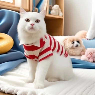 Áo POLO thoáng khí kẻ sọc giảm rụng lông cho mèo và chó nhỏ Corgi Pom dùng quanh năm